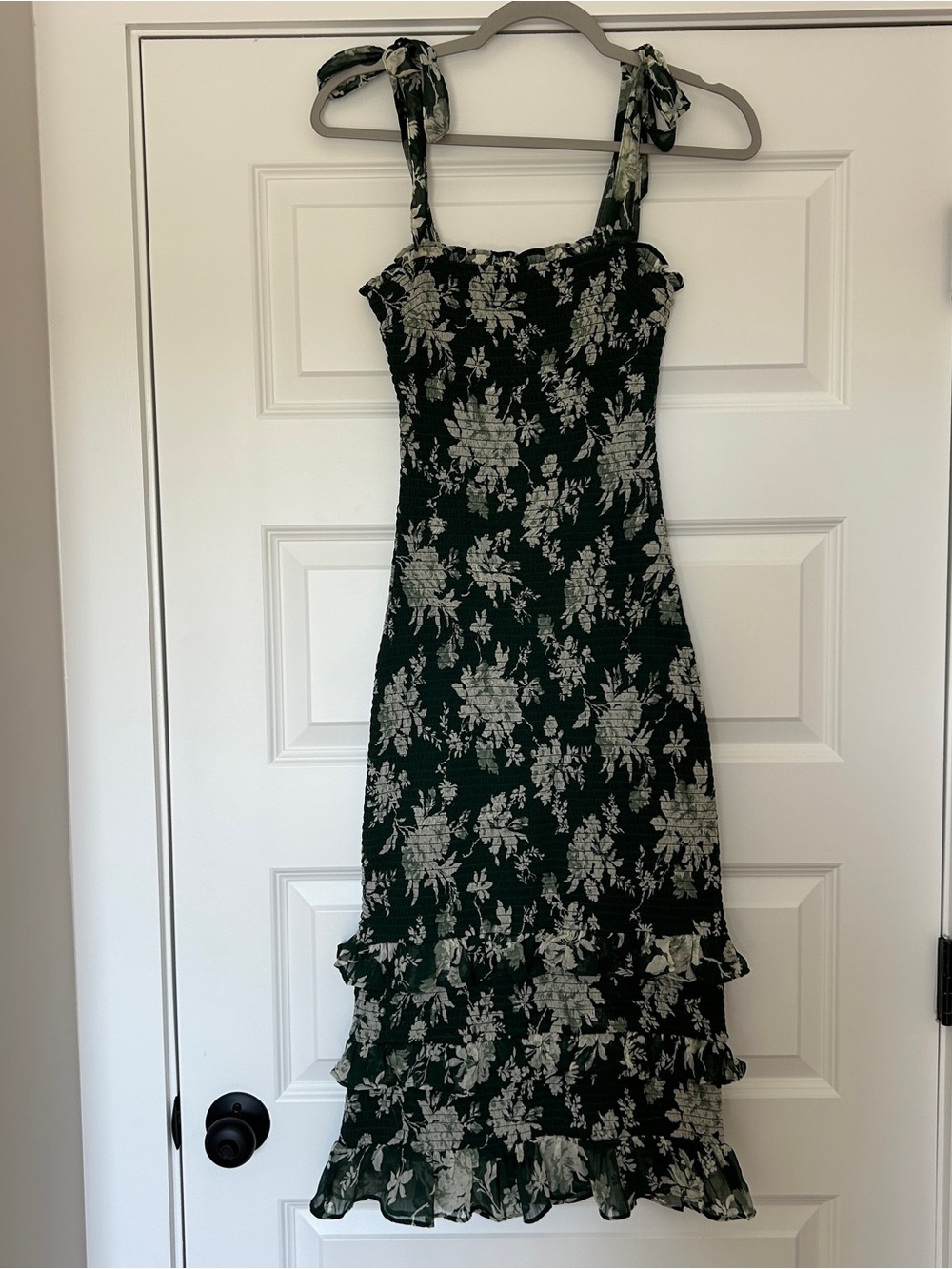 Abercrombie & Fitch Dark Green Floral Tie-Shoulder Midi Dress, XS Tall